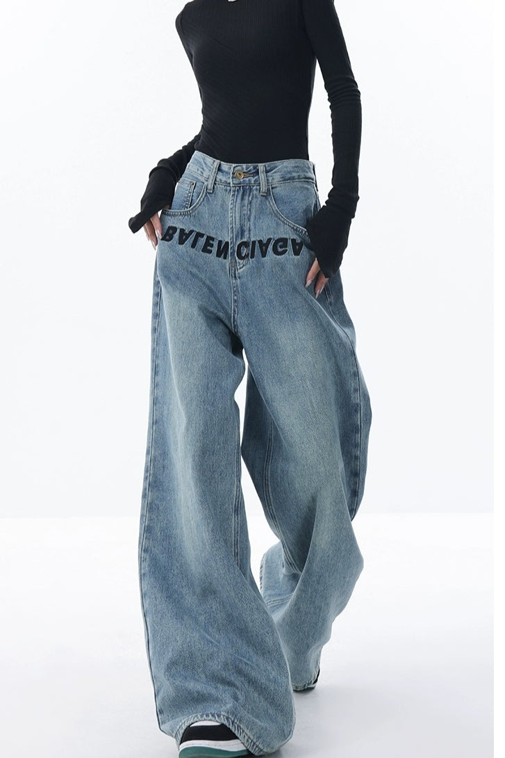 High Rise Embroidered Wide Leg Jeans Blue / S Main image