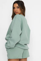 Solid Crew Neck Sweatshirt Shorts Set