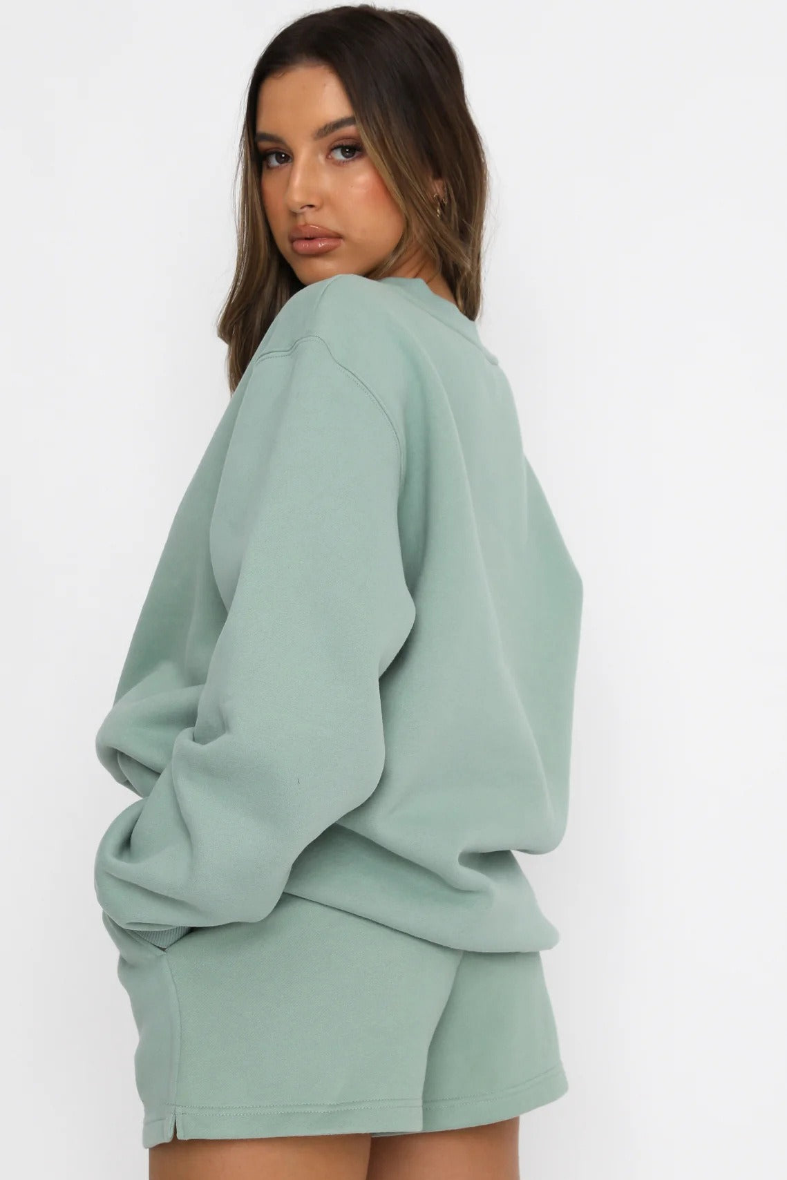Solid Crew Neck Sweatshirt Shorts Set