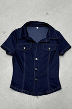 Denim Contrast Stitch Pocket Blouse
