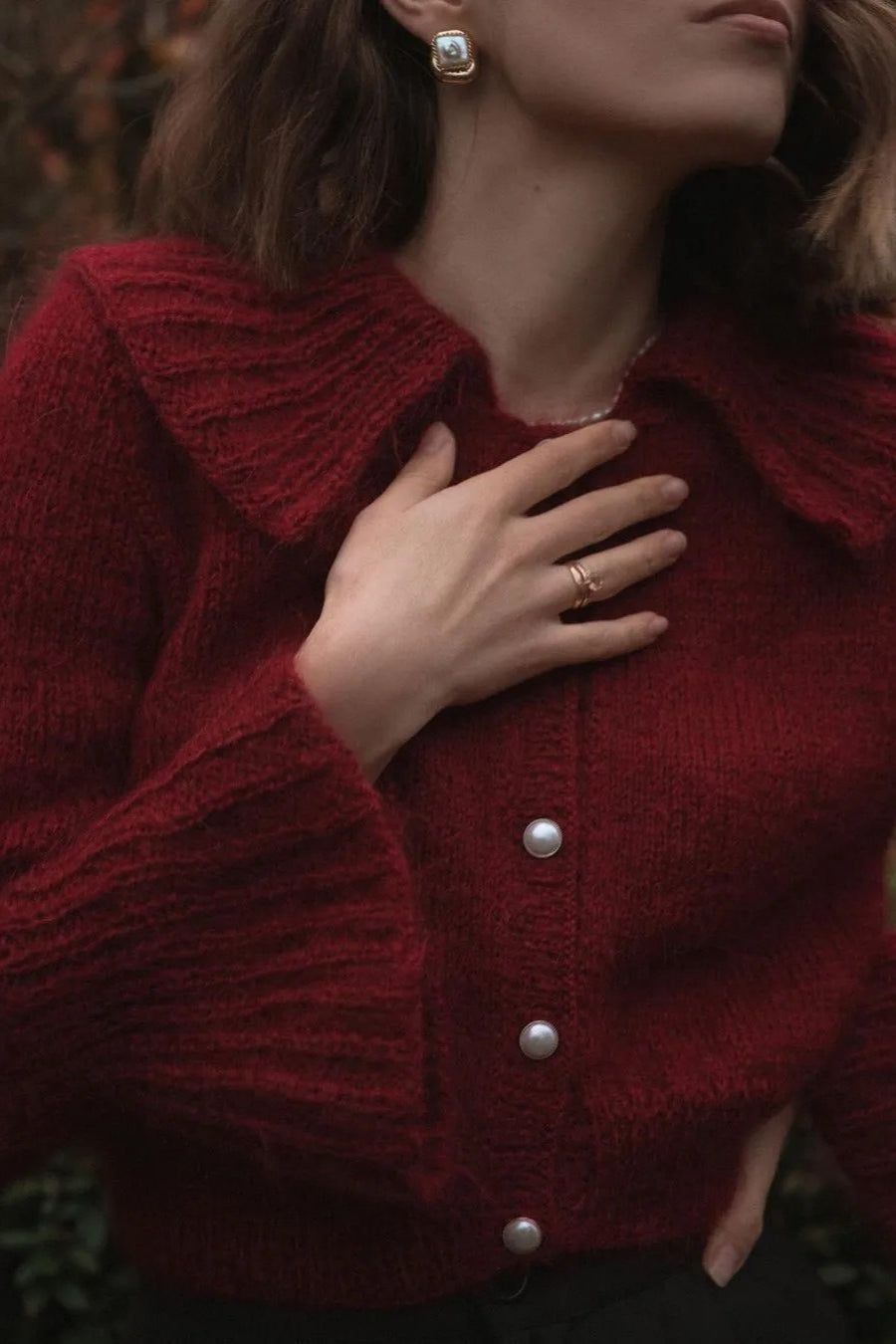 Ruffled Collar Flare Sleeve Knit Sweater