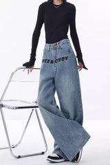 High Rise Embroidered Wide Leg Jeans