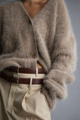 V Neck Fluffy Knit Cardigan Sweater