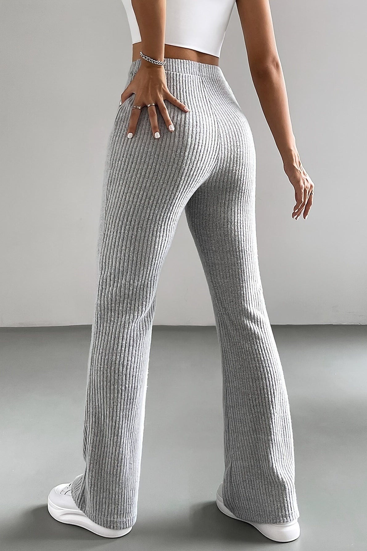 High Waist Ribbed Flared Knit Pants Secondary image