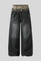 Leopard Double Waist Wide Leg Jeans