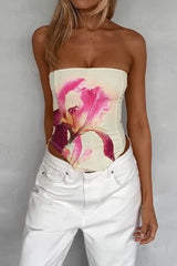 Floral Print Strapless Chic Crop Top