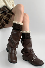 Crochet Lace Trim Cable Knit Boot Cuffs
