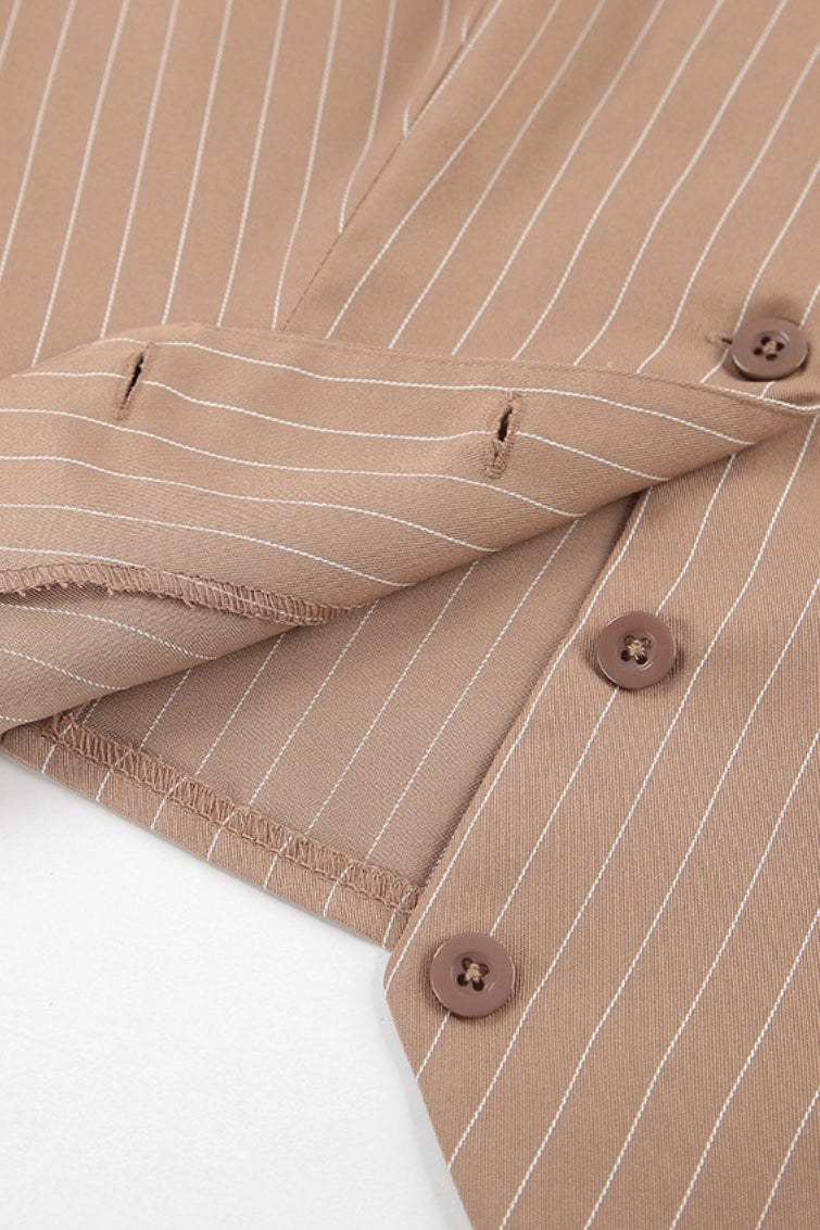 Brown Striped Two Piece Vest Pants Set