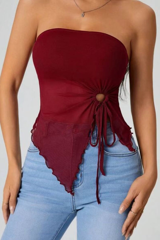 Asymmetric Strapless Tie Front Tube Top Main image