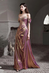 Off Shoulder Ruched Satin Elegant Prom Dress
