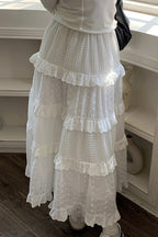 White Lace Tiered High Waist Boho Skirt