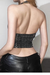 Glitter Backless Bustier Crop Top