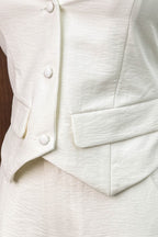 White Two Piece Halter Open Back Fitted Vest Pants Set