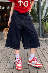 Color Letter Print Loose Fit Denim Shorts