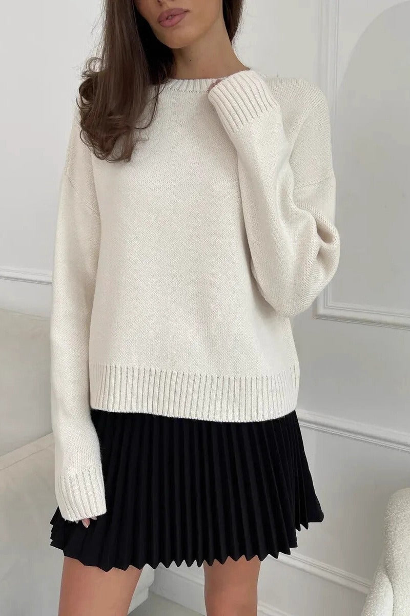 Loose Basic Knit Pullover Sweater White / M Main image