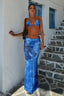 Blue Tie Dye Print Beach Three Piece Swim Set