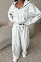 Cropped Zip Hoodie Jogger Two Piece Set