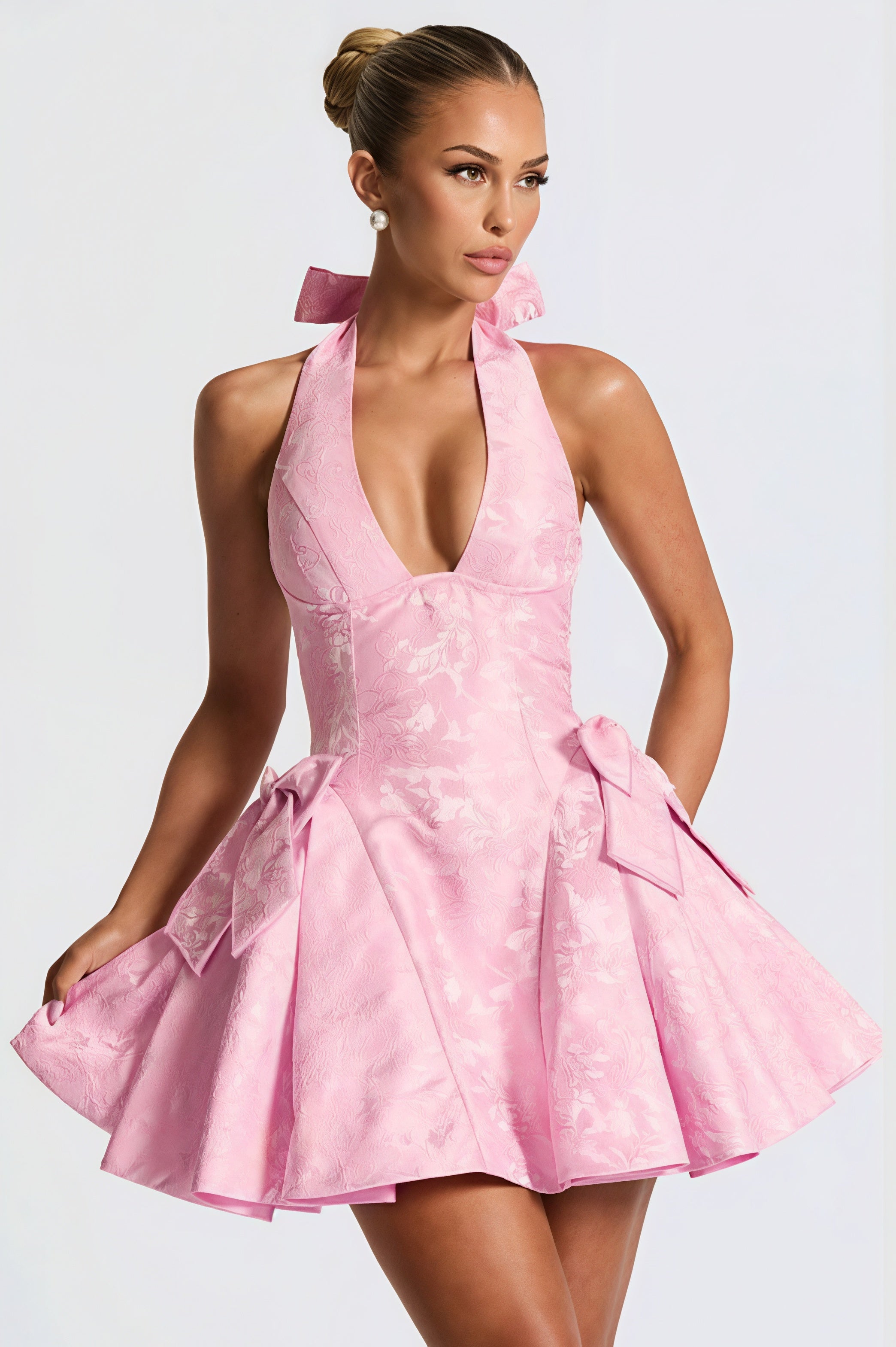 Sexy Halter V Neck Jacquard Mini Dress Main image