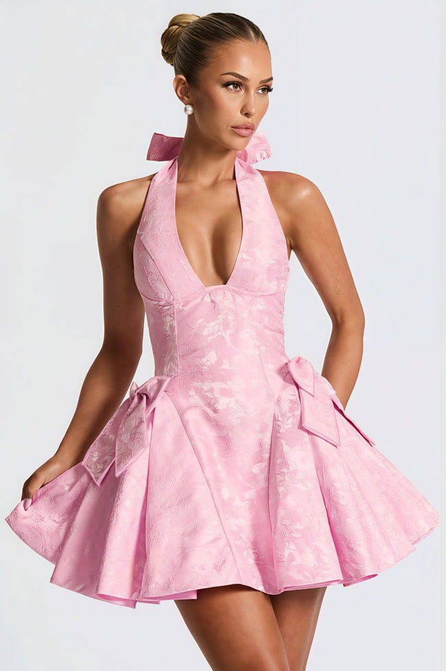 Sexy Halter V Neck Jacquard Mini Dress Main image