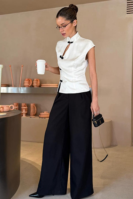 Mandarin Collar Button Knit Fitted Tank Top