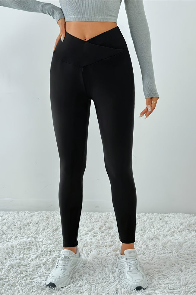 Cross Front Fleece Lined Booty Lifting Thermal Leggings Main image