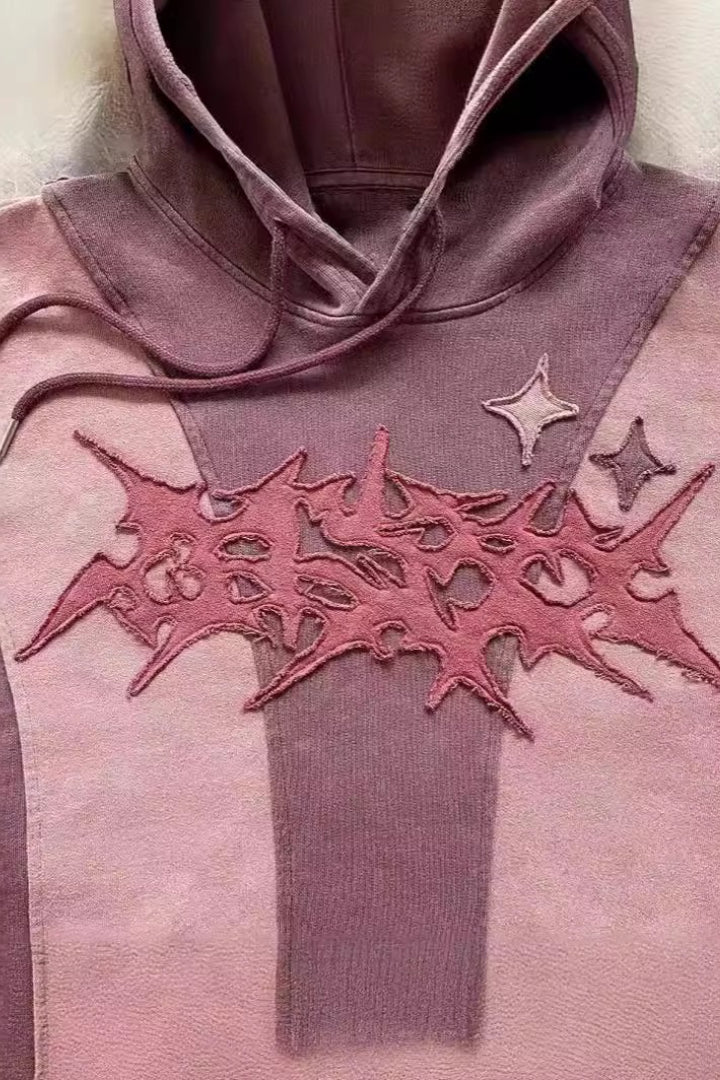 Star Embroidered Contrast Panel Hoodie