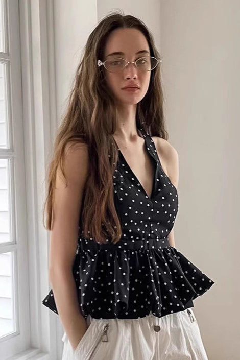 Vintage Polka Dot Tie Halter Crop Top Secondary image