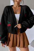 Embroidered Knit Open Front Sweater Black / S