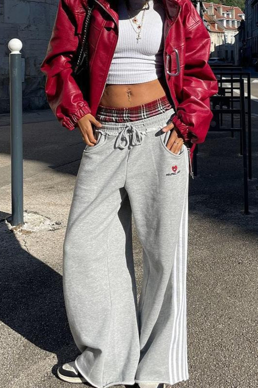 Vintage Stripe Embroidery Relaxed Double Waist Pants Secondary image