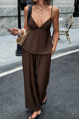 Casual Solid Cami Wide Leg Pants Set