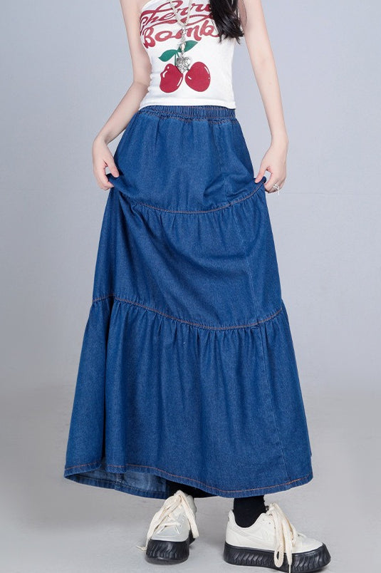 Plus Size Elastic Waist Flowy Tiered Skirt Main image