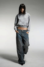 Embroidered Cropped Pullover Hoodie