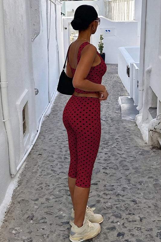 Polka Dot Sleeveless Fitted Capri Pants Set Secondary image