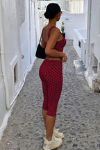 Polka Dot Sleeveless Fitted Capri Pants Set