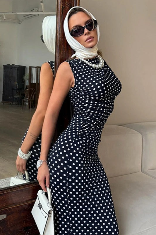 Polka Dot Sleeveless Bodycon Maxi Dress Main image