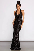 Sequin Halter Mermaid Formal Dress