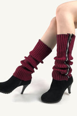 Ribbed Knit Zipper Chunky Leg Warmers