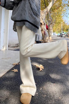 Solid White Plush Flared Knit Pants