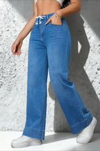 Drawstring Stretch Relaxed Straight Jeans