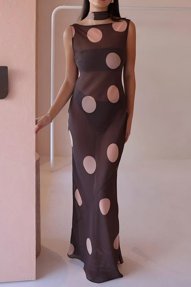 Vintage Polka Dot Sleeveless Bodycon Maxi Dress Main image