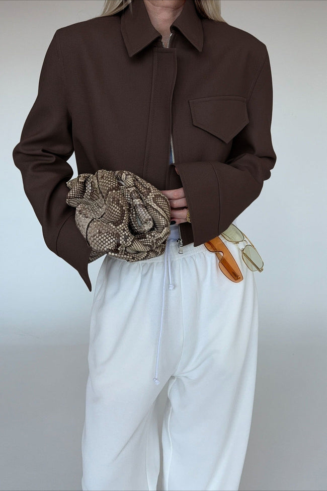 Short Length Brown Zip Closure Jacket S / Brown Main image