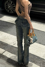 Vintage Panel Low Rise Fitted Straight Leg Jeans