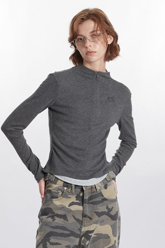 Mock Two-Piece Half-Zip Knit Top Secondary image