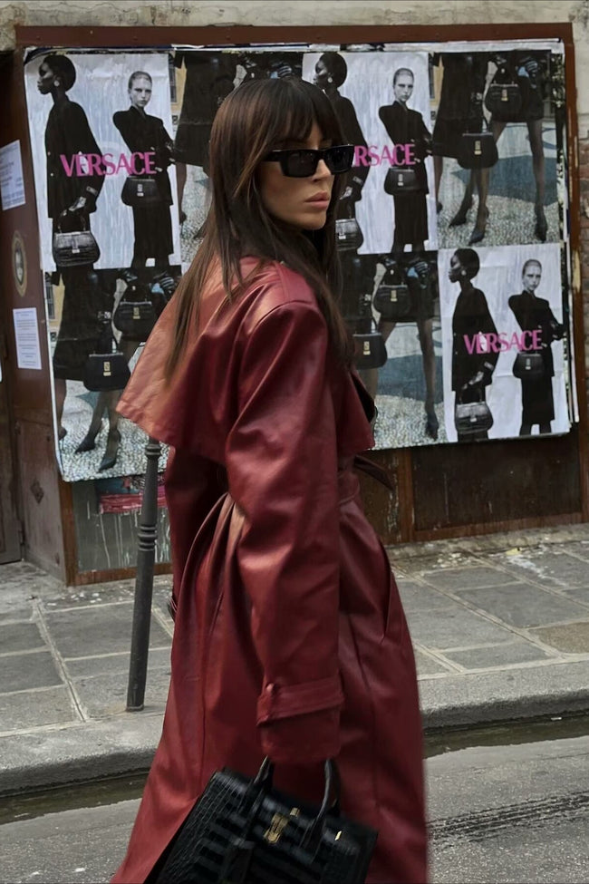 Loose Leather Trench Coat Red / S coats Main image