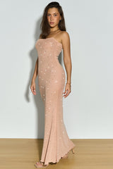 Mesh Rhinestone Cami Maxi Party Dress