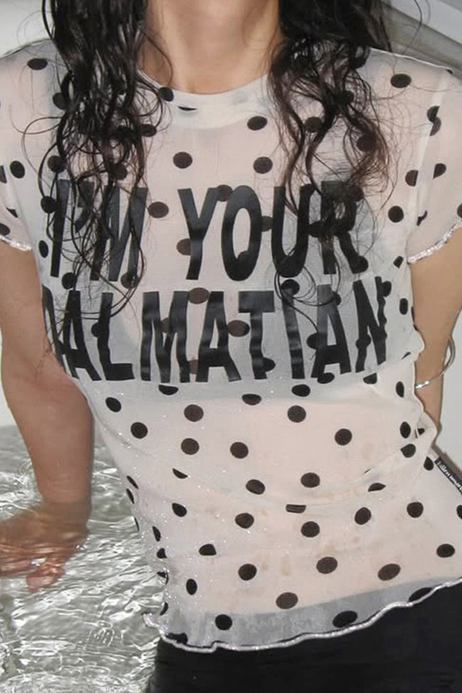 Mesh Polka Dot Letter Print Blouse Main image