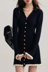 Black Contrast V-Neck Sweater Dress S / Black