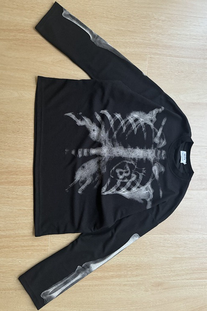 Skeleton Graphic Waffle Oversized Long Sleeve Tee