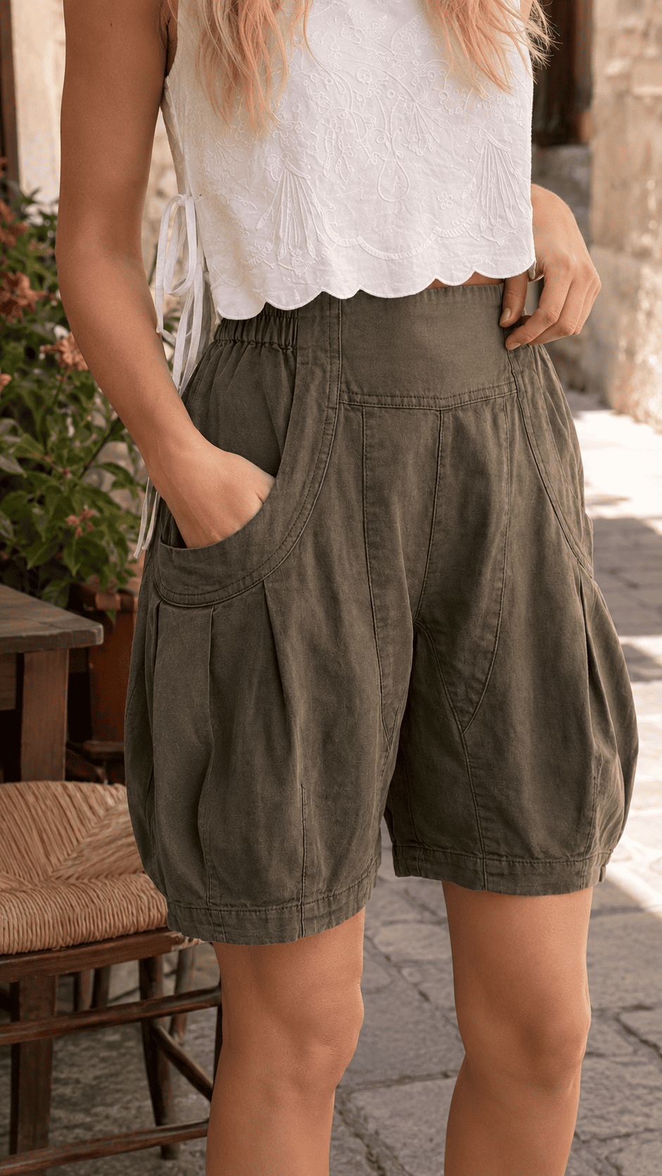 High Waist Utility Wide Leg Loose Fit Shorts Main image
