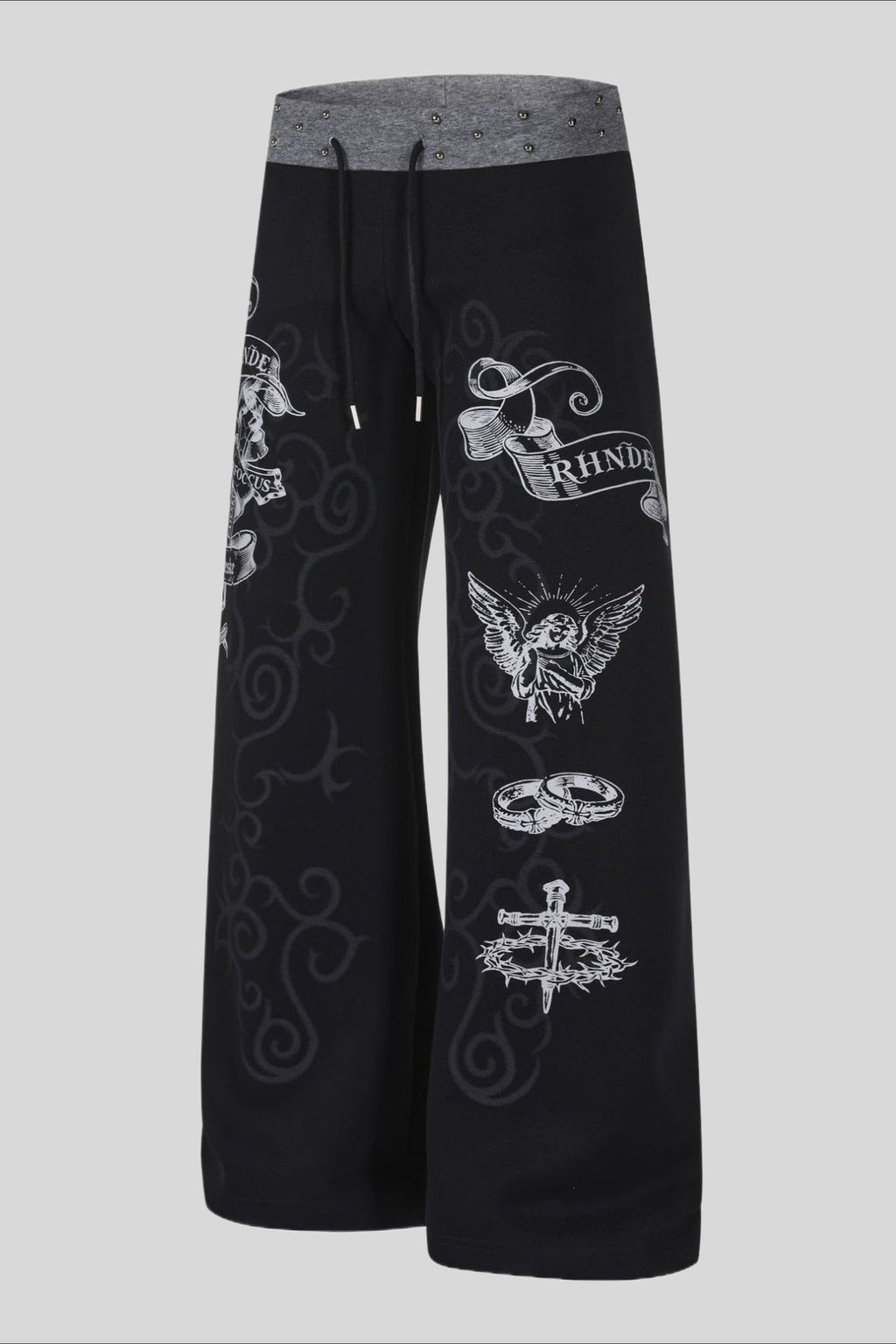 Rhinestone Graphic Patch Wide Leg Sweatpants